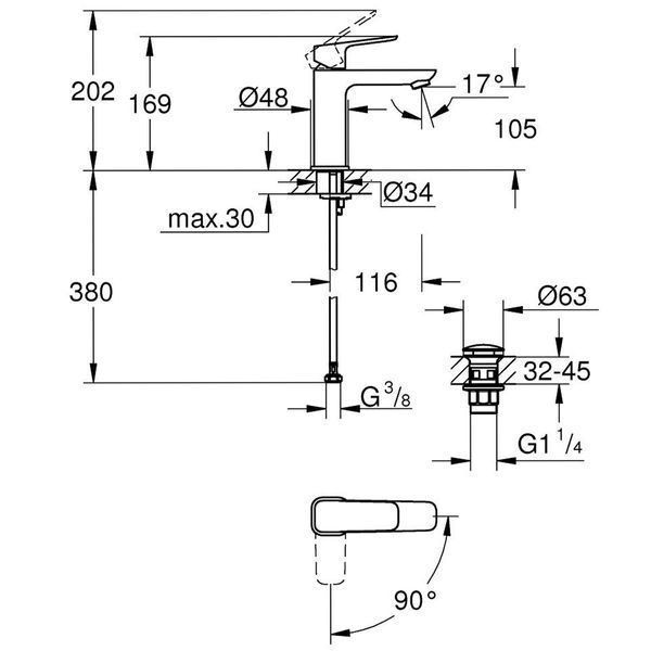 Смеситель для раковины Grohe Cubeo M-размер, хром 1017570000  фото