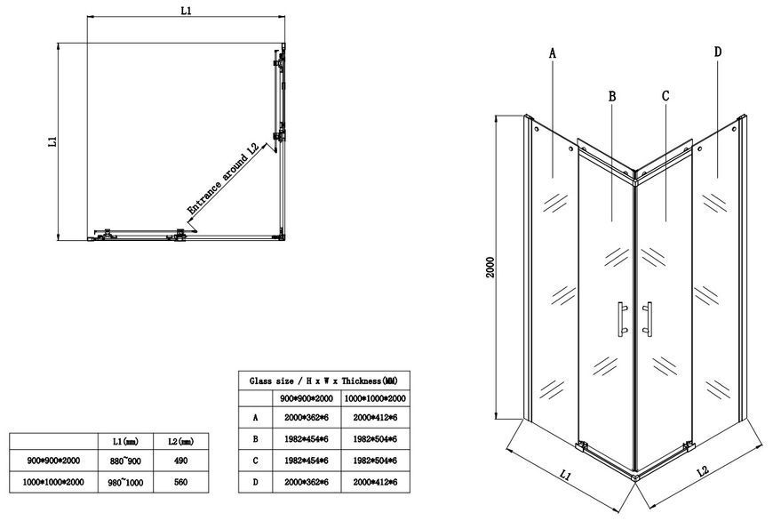 Душова кабіна без піддону Koer SR SC03-90x90x200-TR-01 прозоре скло Easy Clean 6мм, хром KR5356 фото