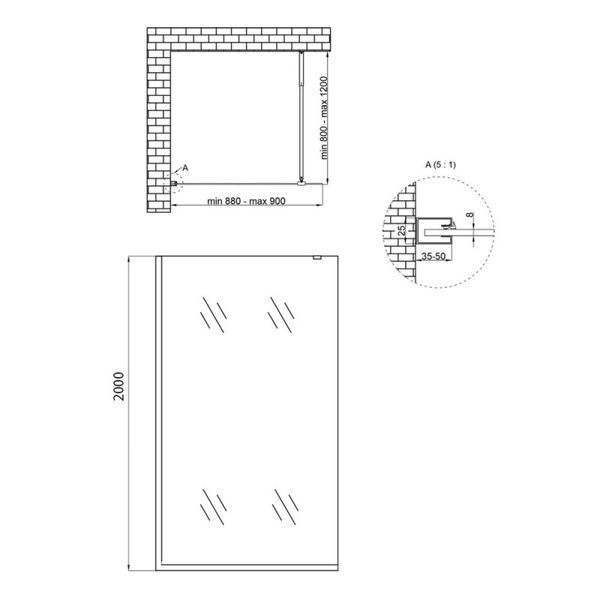 Душова перегородка Qtap Walk-In Standard CRM209.C8 90х200 см, скло Clear 8 мм, покриття CalcLess CRM2011.C8 фото