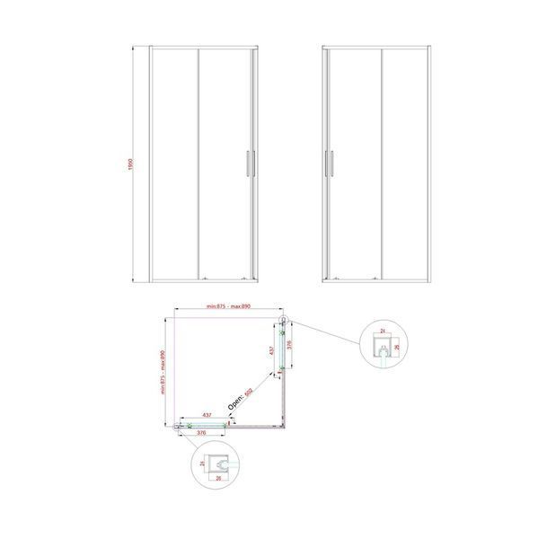 Душевая кабина без поддона Koer SR SC10-90x90x195-TR-011 прозрачное стекло Easy Clean 6мм, хром KR5942 фото
