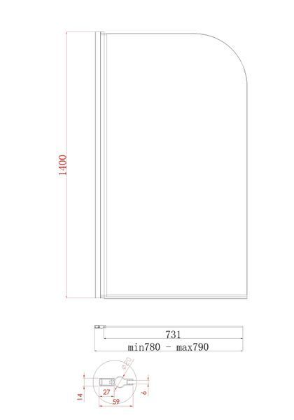 Шторки стеклянные на ванну Koer SR BS01-80-140 прозрачное стекло 6мм, хром KR5400 фото