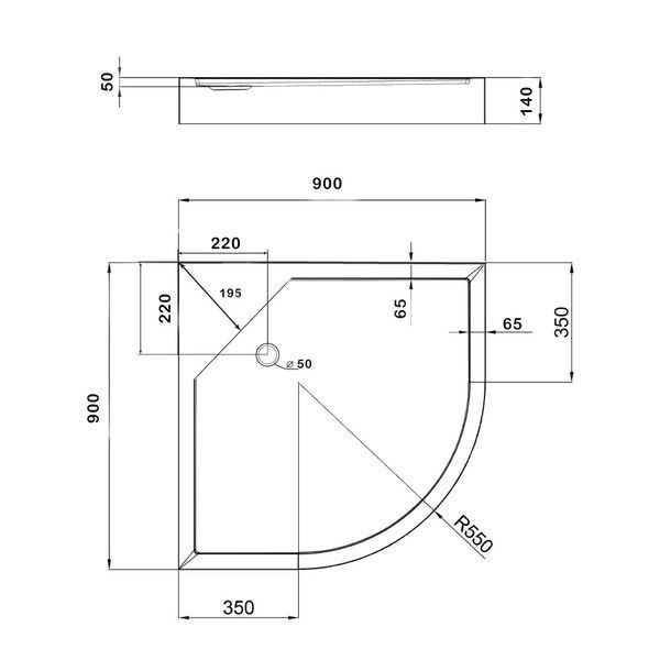Душовий піддон Kapielka ST90x90x14 низький, напівкруглий, діаметр зливу 52 мм SD00050723 фото