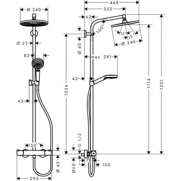 Душова система Hansgrohe Crometta 27267000 S 240 1jet Showerpipe 27267000  фото