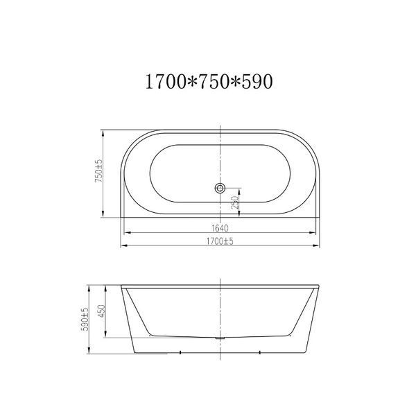 Ванна акриловая Devit Optima New пристенная 170x75 см с переливом, белая глянцевая 17075141 фото