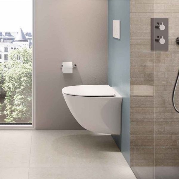 Унитаз подвесной безобедочный с крышкой, белый 52см RAK SENSATION  SENWC1446AWHA+SENSC3901WH фото
