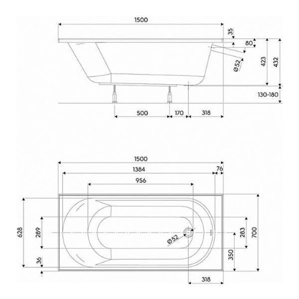 Ванна акриловая Kolo Opal Plus 150х70 см XWP135000N фото