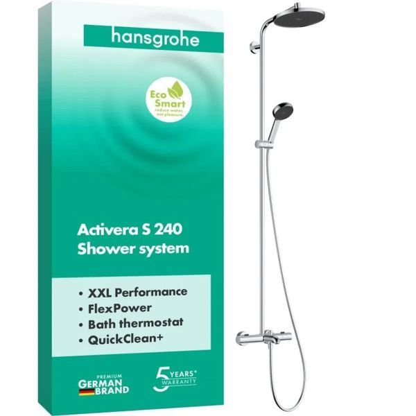 Душевая система для ванны с термомтатом Activera S Hansgrohe Showerpipe 240 1jet EcoSmart з Ecostat Fine Varia 28871000 фото