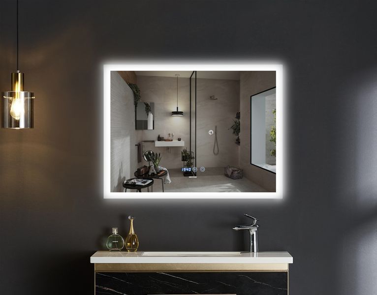 Зеркало Mixxus FLAT 80x60 80x60 с Led Touch, Anti-fog, димером, регулятором яркости, часами MI6928 фото