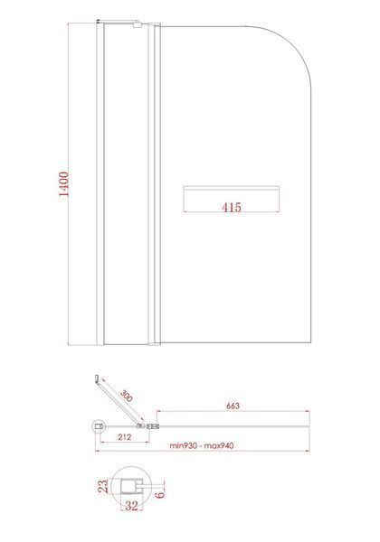 Шторки стеклянные на ванну Koer SR BS04-95x140-TR-01 прозрачное стекло 6мм, хром KR5403 фото
