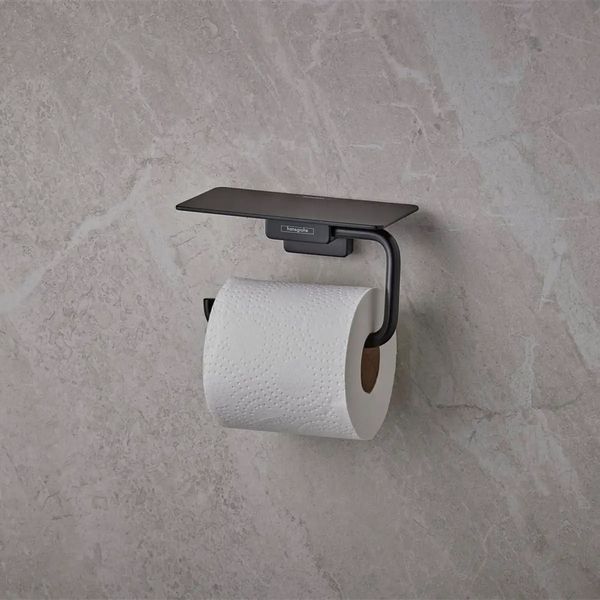 Тримач для туалетного паперу Hansgrohe AddStoris 41772670 з полицею, чорний матовий 41772670  фото
