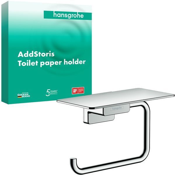 Тримач для туалетного паперу Hansgrohe AddStoris 41772670 з полицею, хром 41772000  фото