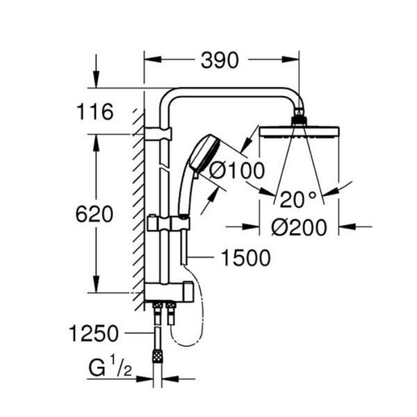 Душова система  для настінного монтажу Grohe  New Tempesta System 200 27389002 фото