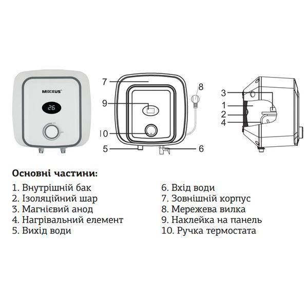 Водонагрівач "Над мийкою" Mixxus EWH-0506 Small Over накопич. 6 л, мокр.тен 1,5 kW WH0005 фото