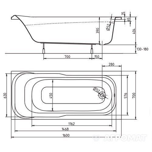 Ванна акриловая прямоугольная Kolo SENSA 160x70 см, белая, без ножек XWP355000N  фото
