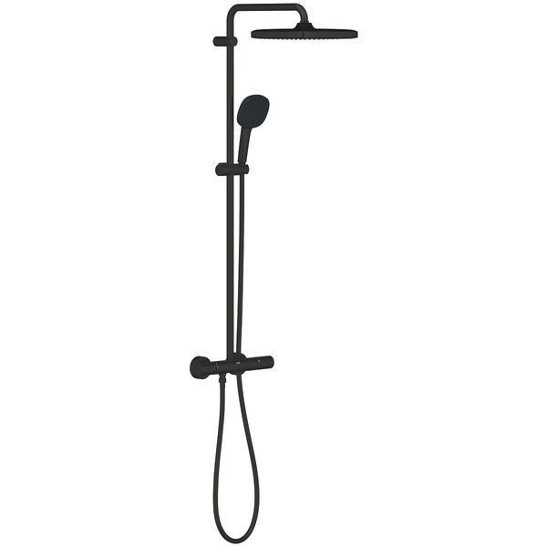 Душевая система с термостатом для настенного монтажа Grohe Tempesta System 250 черная матовая Cube 266892431  фото