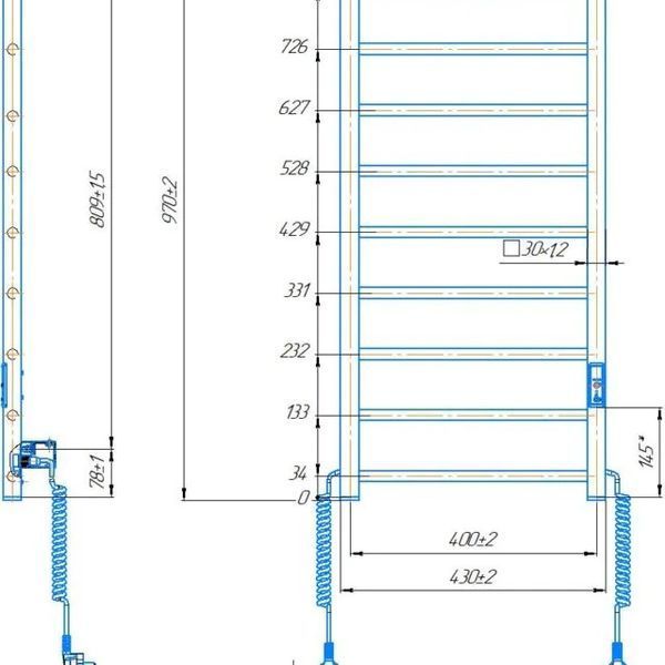 Рушникосушарка електрична HF Leeds 970x430 мм в комплекті з прихованим підключенням, білий матовий 6.1.0803.06.WM фото
