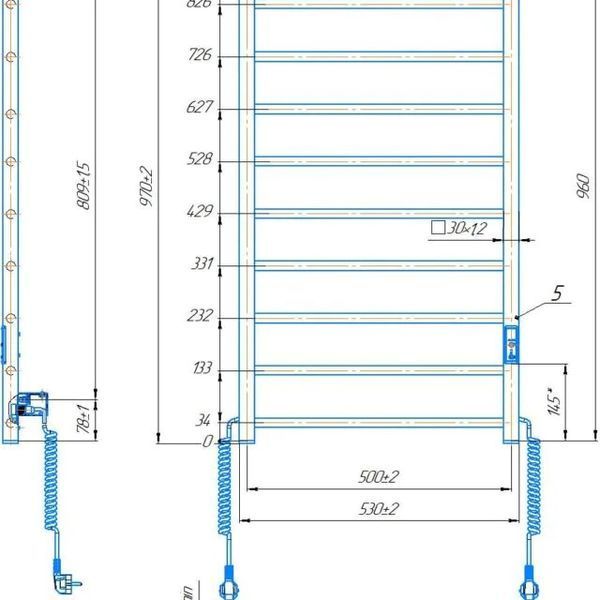 Полотенцесушитель электрический HF Leeds 970x530 мм в комплекте со скрытым подключением, белый матовый 	6.1.0804.06.BM фото