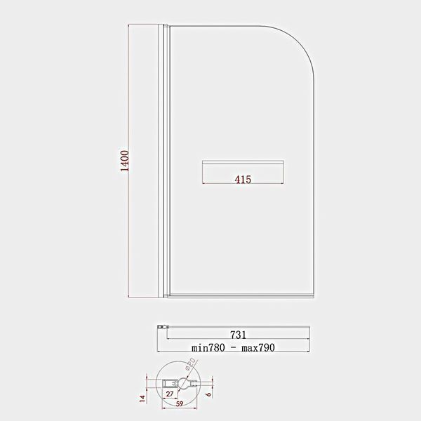 Шторки стеклянные на ванну Koer SR BS02-80x140-TR-07 прозрачное стекло Easy Clean 6мм, графит KR5941 фото