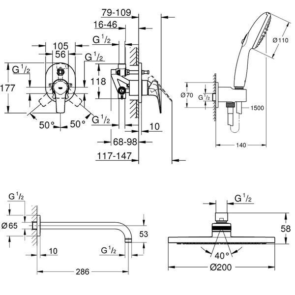 Душова система прихованого монтажу Grohe Bau Flow хром UA29045003 фото