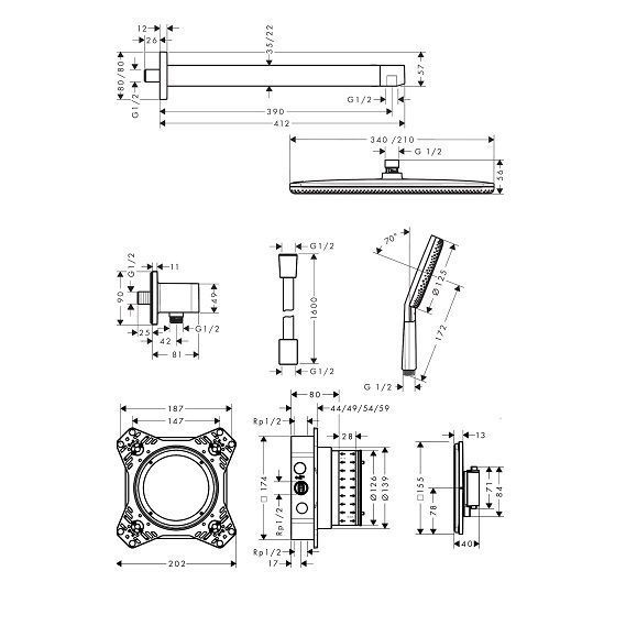 Душевая система скрытого монтажа Hansgrohe Raindance Alive Q 210/340 1jet с термостатом, хром  24620000 фото