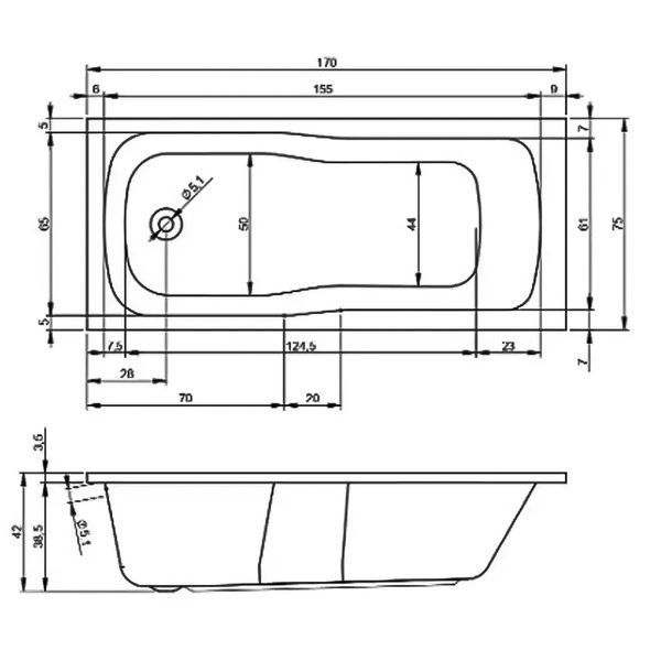 Ванна акриловая Devit COMFORT PLUS 170x75 см с переливом, белая глянцевая с опорами 17075234 фото