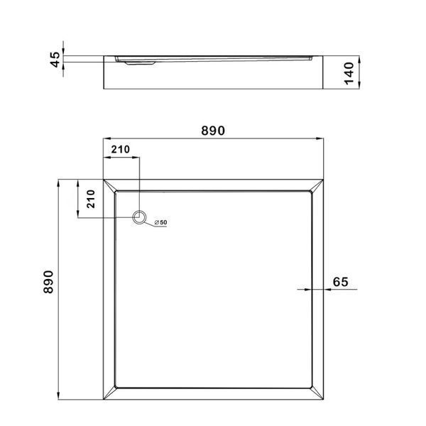 Душевой поддон KAPIELKA ST90x90х14 низкий, квадратный, диаметр слива 52 мм  SD00051135 фото