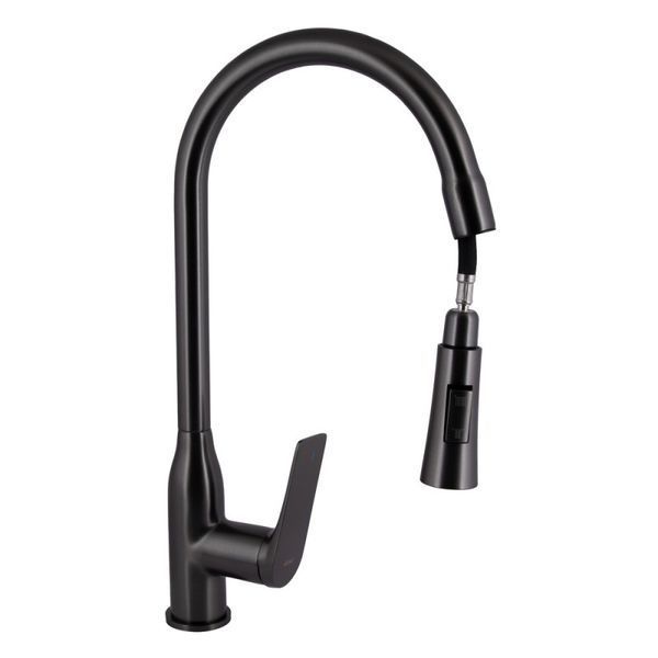 Змішувач для кухні Qtap Vlasta New з висувним виливом Gunmetal Black SD00051771 фото