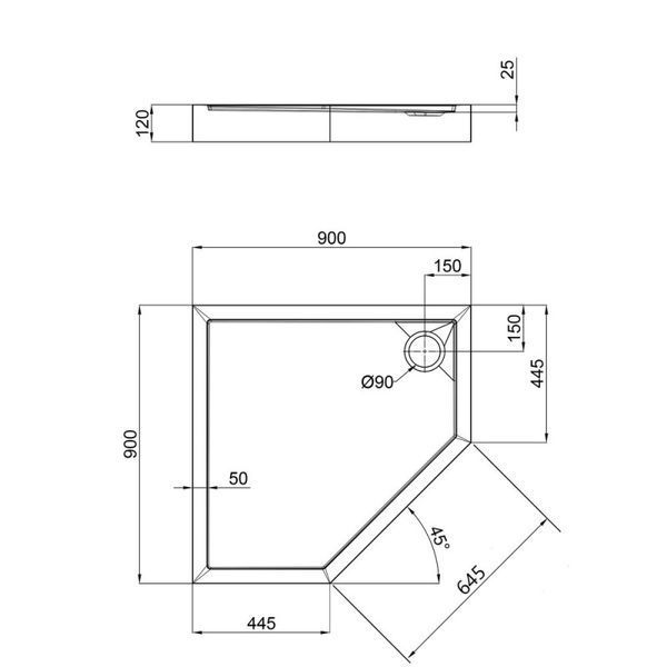 Душовий піддон Qtap Diamond  90x90x12 см + сифон SD00046992 фото