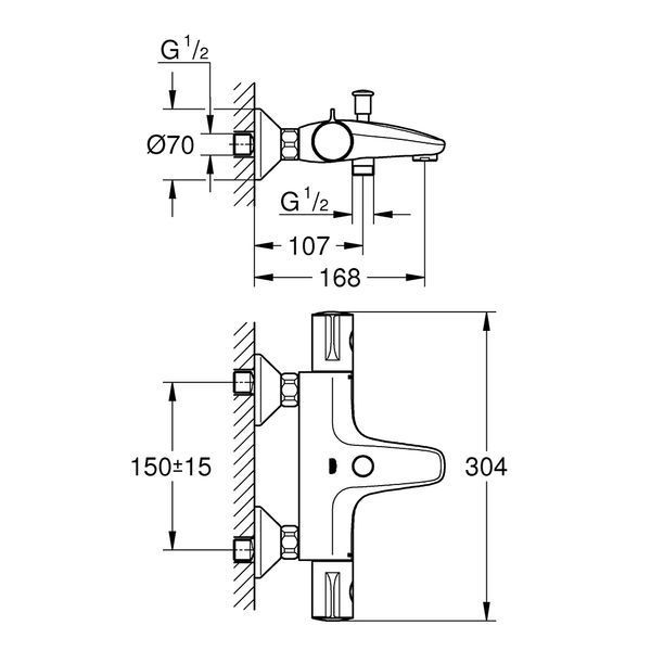 Змішувач для ванни Grohe Grohtherm 800 термостатичний 34567000 фото